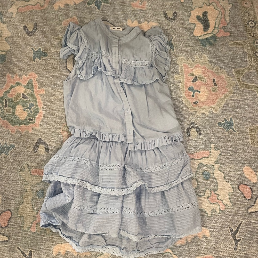 Light Blue Ruffled Skirt Set